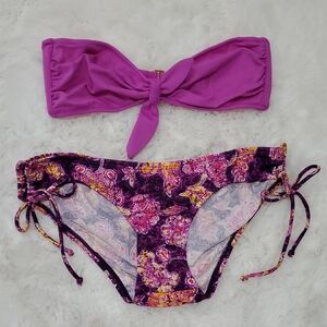 Victoria's Secret Purple and Pink Bandeau Bikini Set Size Small New